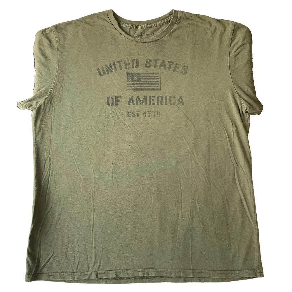 General Standard Men Shirt XL Olive United States Flag Logo Short Sleeve